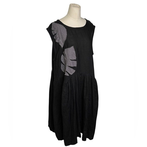 TINA GIVENS  Charcoal Gray dress with appliqués 100% Linen Midi Dress - Picture 2 of 8